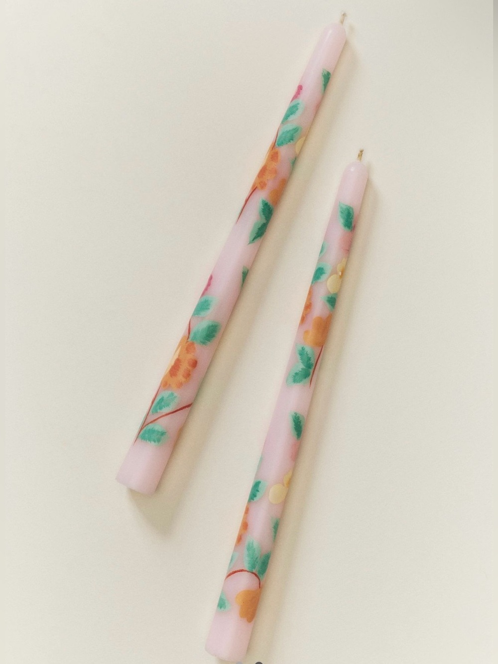 Anthropologie Floral Jade Taper Candles in Pink, Set of 2 - Picture 2 of 5